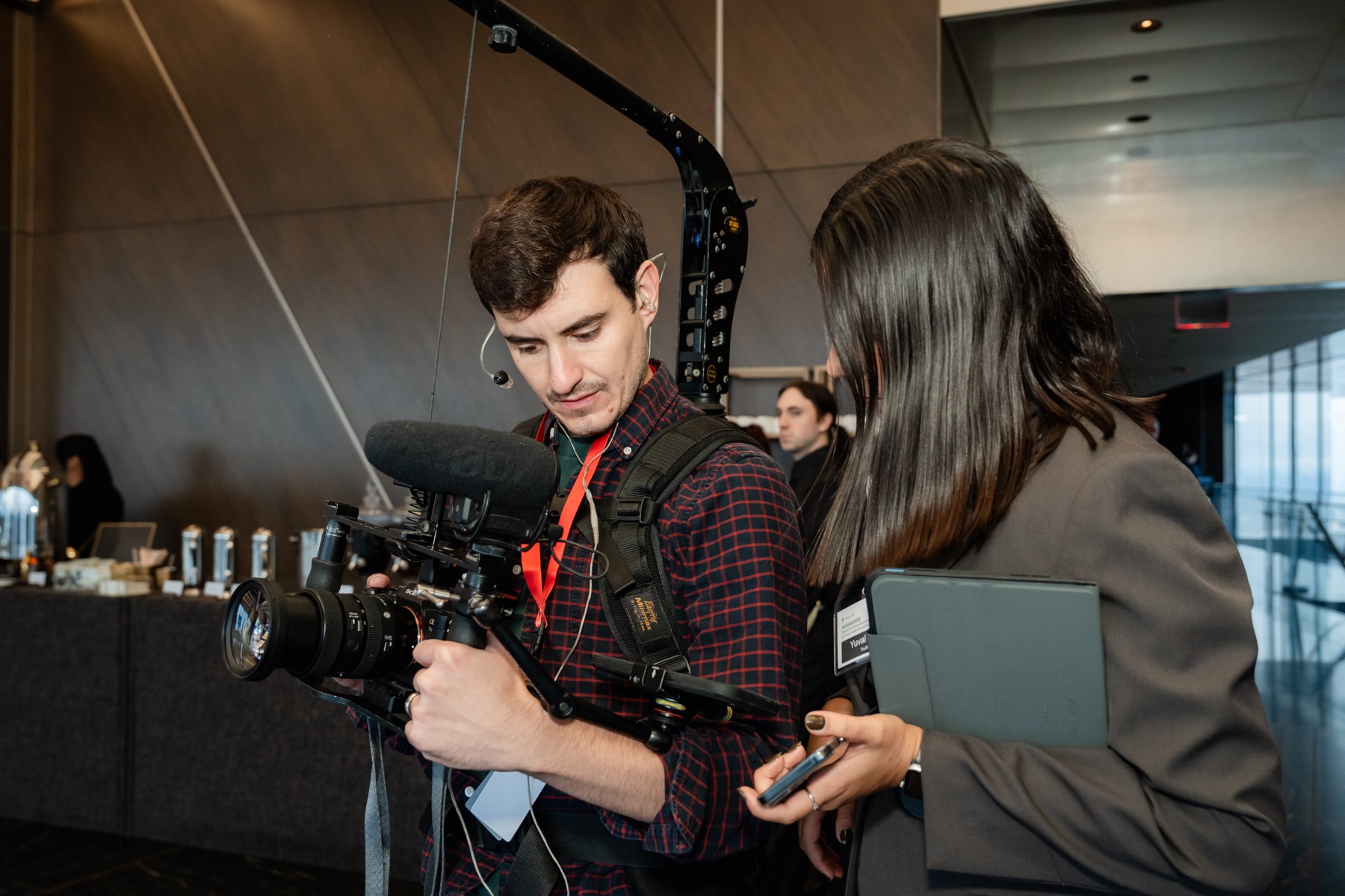 Joe Goldsmith operating a cinema camera during a live production